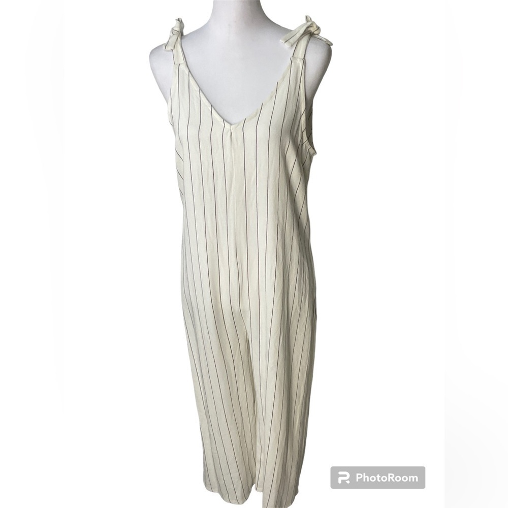 Urban Romantics Linen Jumpsuit Women Size Small White Black Striped Romper (N2)